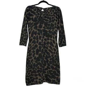 Banana Republic Merino Wool Black Leopard Print 3/4 Sleeve Dress Womens Size XS